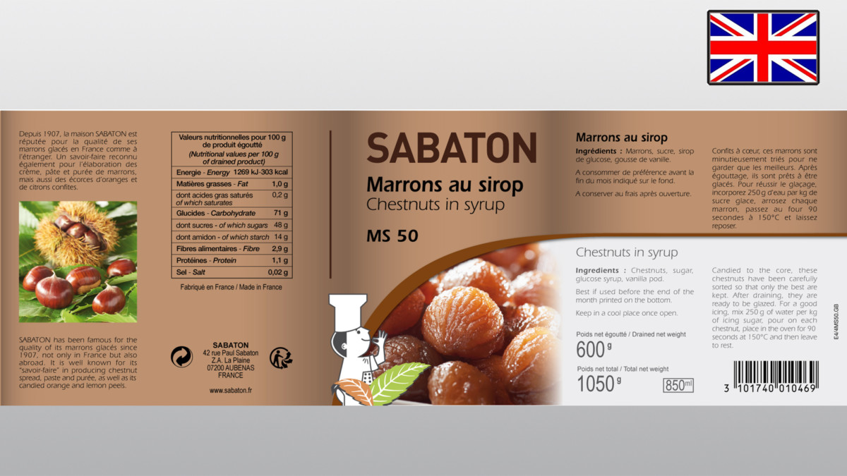 Purée de marrons 870g 850ml - Sabaton